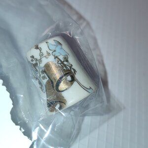 Thimble Gold Bells Blue Birds Porcelain Ellard USA Collectible Vintage Academia